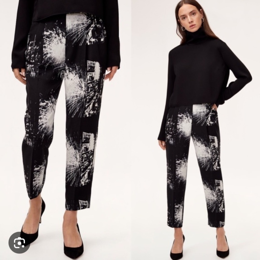 NWT Aritzia Babaton Cohen Pants City/Fireworks Print Darted Black/White Sz 0